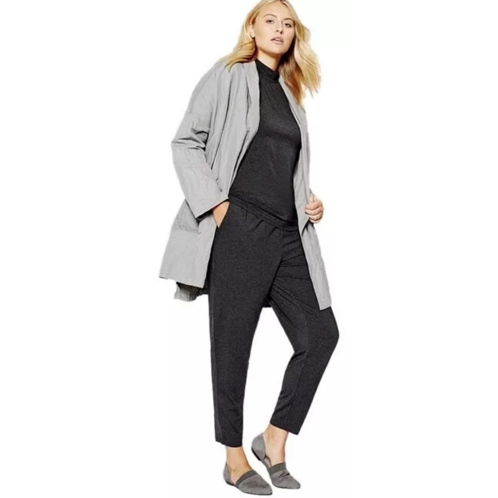 Eileen Fisher Organic Cotton Textured Kimono Coat Grey Size XL